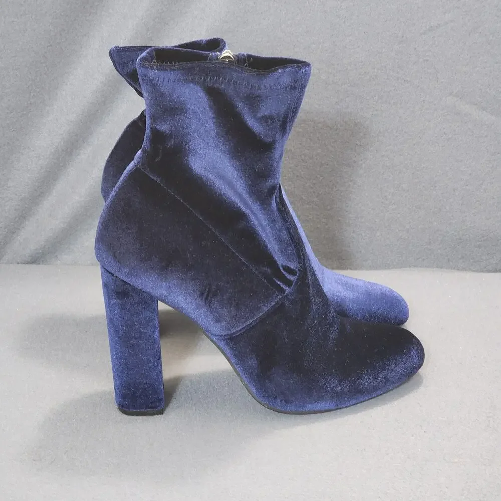 Steve Madden Womens Ankle Boots Booties 7.5 Edit Blue Velvet Side Zip 4" Heel - Picture 6 of 14